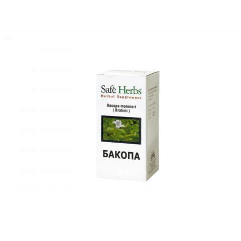 Снимка на Safe Herbs (Сейф Хербс) Бакопа за по-добра мозъчна дейност, концентрация, при стрес, безсъние, 400мг, 60 веге капсули за 13.59лв. от Аптека Медея
