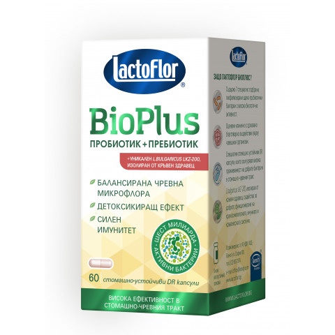 Снимка на Lactoflor Биоплюс Пробиотик+Пребиотик за стомашно-чревен тракт, имунитет, пречиства организма, 60 капсули за 26.79лв. от Аптека Медея