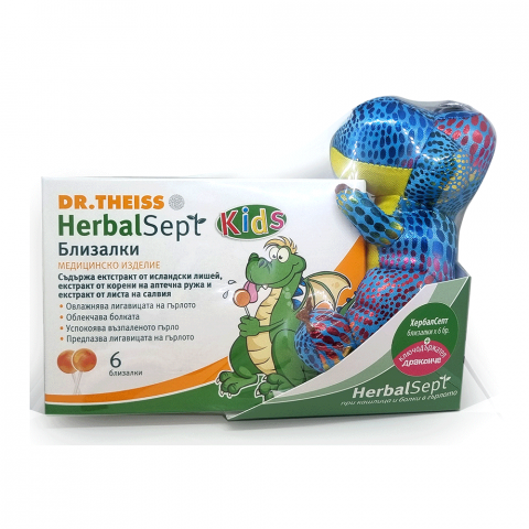 Снимка на HerbalSept близалки за деца при болно гърло, х 6 броя + Играчка, Dr. Theiss за 10.59лв. от Аптека Медея