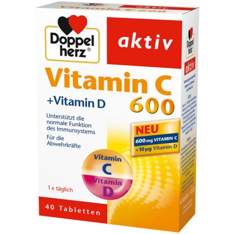 Снимка на Doppelherz Витамин C 600мг + Витамин D при отпадналост, умора, подсилва имунитета, 40 таблетки за 5.89лв. от Аптека Медея