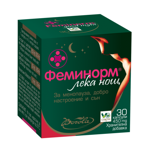 Снимка на Феминорм Лека нощ, за менопауза, добро настроение и сън, 450мг, 30 капсули, Borola за 16.69лв. от Аптека Медея