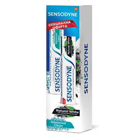 Снимка на Sensodyne Advanced Clean Паста за чувствителни зъби, 75мл. + Natural White, Избелваща паста за чувствителни зъби, 75мл.  за 11.49лв. от Аптека Медея