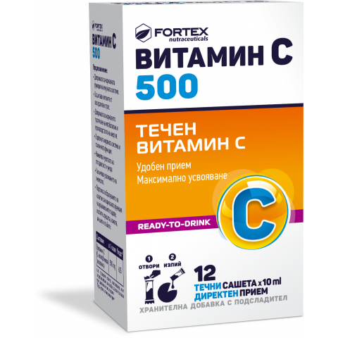 Снимка на Fortex Течен Витамин C, 500мг, 12 течни сашета за 7.39лв. от Аптека Медея