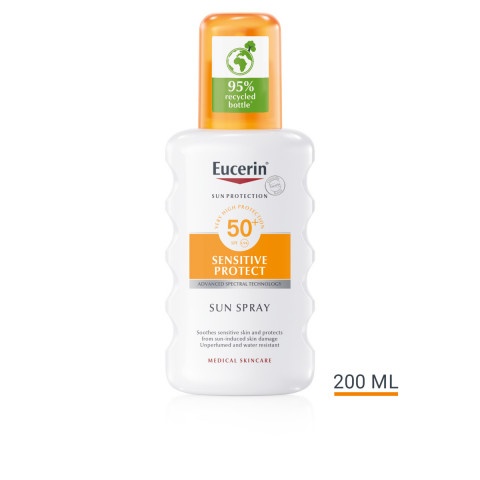 Снимка на Слънцезащитен спрей за тяло, за чувствителна кожа, 200 мл. Eucerin Sun Sensitive Protect SPF50+ за 51.49лв. от Аптека Медея
