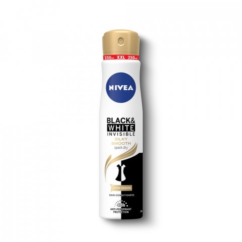 Снимка на Nivea Black & White UInvisiblel timate Silky Smooth Дезодорант спрей за жени 250мл XL формат промо за 7.99лв. от Аптека Медея