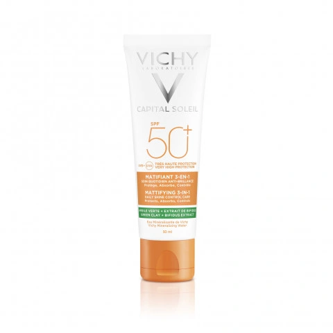 Снимка на Коригиращ и матиращ слънцезащитен крем за лице при несъвършенства, 50 мл,Capital Soleil SPF50+ Vichy за 38.69лв. от Аптека Медея
