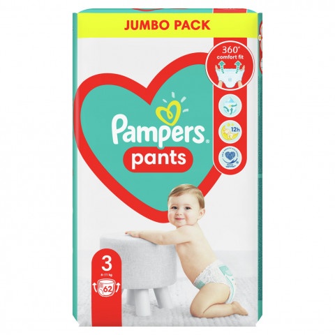 Снимка на Pampers Pants JP №3 бебешки пелени за еднократна употреба с формата на гащички х 62 броя за 31.69лв. от Аптека Медея