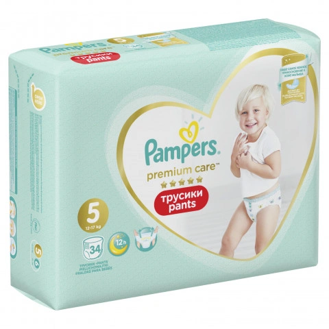 Снимка на Pampers Premium Care Pants VP №5 Пелени-Гащички 12-17кг х 34 броя за 33.82лв. от Аптека Медея