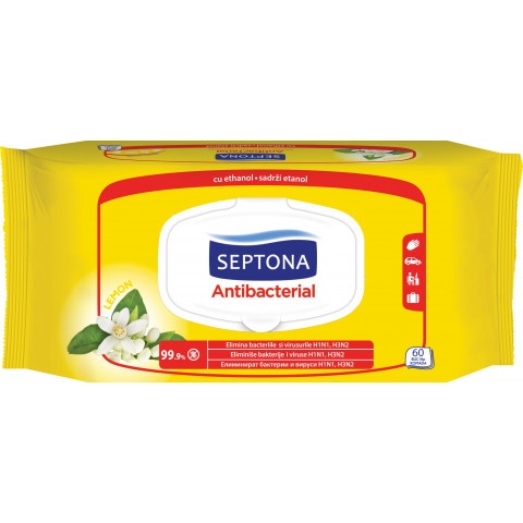 Снимка на Septona Lemon антибактериални мокри кърпи с аромат на лимон х 60 броя за 3.09лв. от Аптека Медея