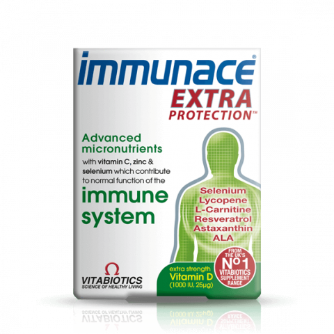 Снимка на Immunace Extra protection Таблетки за имунна система с витамин C, цинк, селен, 30бр., Vitabiotics за 43.79лв. от Аптека Медея