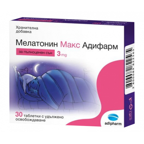 Снимка на Мелатонин при нарушения в съня, 3мг, 30 таблетки, Adipharm за 9.49лв. от Аптека Медея