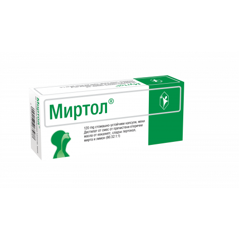 Снимка на Миртол, при кашлица, остри и хронични бронхити, 120мг, 20 капсули за 9.39лв. от Аптека Медея