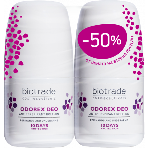 Снимка на Дезодорант рол-он против изпотяване и поява на неприятна миризма на длани и подмишници 1+1, 2 х 40 мл, Biotrade Odorex Deo за 28.99лв. от Аптека Медея