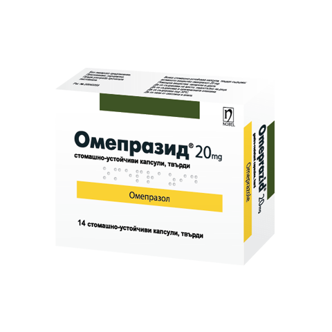 Снимка на Омепразид при киселини в стомаха, с омепразол, 20мг, 14 капсули, Нобел за 7.19лв. от Аптека Медея