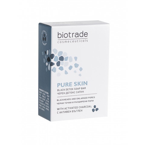 Снимка на Детокс сапун с активен въглен за кожа с черни точки и разширени пори, 100 гр, Biotrade Pure Skin за 8.69лв. от Аптека Медея