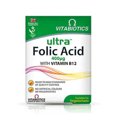 Снимка на Фолиева киселина + Витамин B12, 60 таблетки, Vitabiotics за 12.79лв. от Аптека Медея