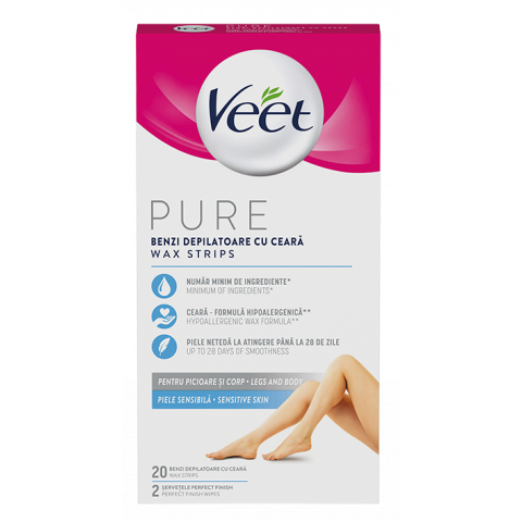 Снимка на Veet Pure депилиращи восъчни ленти за тяло и крака при чувствителна кожа х 20 броя за 18.69лв. от Аптека Медея