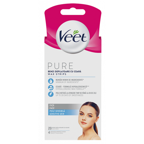 Снимка на Veet Pure депилиращи восъчни ленти за лице с чувствителна кожа х 20 броя за 16.09лв. от Аптека Медея