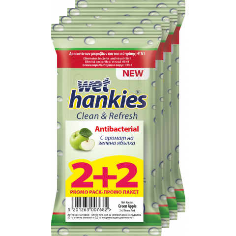 Снимка на Hankies Антибактериални мокри кърпи зелена ябълка х 15 2+2 за 2.79лв. от Аптека Медея
