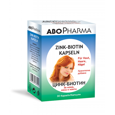 Снимка на Цинк + Биотин, Хранителна добавка за кожа, коса и нокти, 30 капсули, Abopharma за 8.49лв. от Аптека Медея