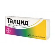 Талцид при киселини, подуване, гастрит и язва, таблетки за дъвчене х 20, Bayer