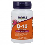 Витамин Б-12, Хранителна добавка, стимулира нервната система, 2000мкг, 100 дражета, Now Foods