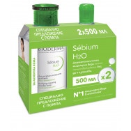 Почистваща мицеларна вода за мазна и акнеична кожа 500 мл, Sebium Bioderma + 500 мл лимитиран формат с помпа   