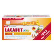 Детска паста за зъби с двойна ефективност, за деца от 2 до 6 години, 55 мл. + Четка за зъби, Lacalut Kids