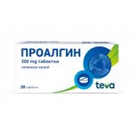 Проалгин 500 мг. при висока температура, главоболие и зъбобол, х 20 таблетки, Teva