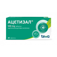 Ацетизал 500 мг, при грип и настинка, главоболие, мускулни и ставни болки, х 20 таблетки, Teva