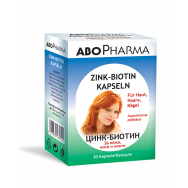 Цинк + Биотин, Хранителна добавка за кожа, коса и нокти, 30 капсули, Abopharma
